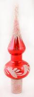 Nagy piros havas üveg csúcsdísz, h: 20 cm