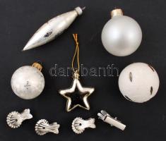 Karácsonyfadíszek fehér és arany színekben, 5 db, 4 db gyertyacsíptető