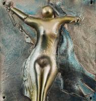Árvai Ferenc (1935-2004): Fém fali plasztika keretben, jelzés nélkül, 17×16 cm