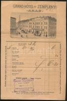 1890 Az aradi Zemplényi, később Pohl K. Fehér Kereszt Szálloda metszetes, városképes számlája, 23x16cm