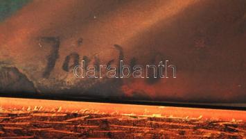 Jándi jelzéssel: Lovaskocsival az úton, olaj, papír, plexizett fa keretben, 35×43,5 cm