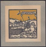 Kós Károly (1883-1977): Fogaras(cca 1930), színes linó metszet kartonra kasírozva, dúcon jelzett, 11x11cm