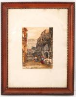 Csillag József (1894-1977): Bordighera, színezett rézkarc, papír, jelzett, üvegezett fa keretben, 23,5×17 cm