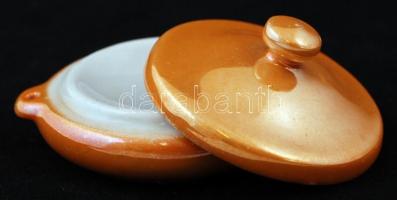Zsolnay porcelán fedeles patika tégely, hibátlan, jelzett, d: 5,5 cm, m: 3,5 cm
