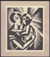 Csabai Ékes Lajos (1896-1944):Anya gyermekével (cca 1920), fametszet kartonra kasírozva,jelzés nélkül, papír,13x11cm
