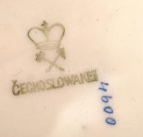 Csehszlovák virágmintás porcelán szószos kiöntő és sótartó, 2 db, matricás, hibátlan, jelzett, 23x8x...