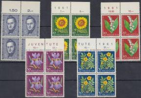 1961 Pro Juventute sor ívszéli 4-es tömbökben Mi 742-746