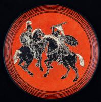 Görög tál, eredeti, kézzel festett kerámia tál, apró kopásnyomokkal, d: 28 cm