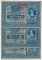 1902. 1000K (3x) mindháromnál mindkét oldal német, "Deutschösterreich" felülnyomással, és hátlap rajz T:II-,III
