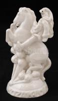 Zsolnay lovagló huszár, fehér mázas porcelán, lepattanással, jelzett, m: 16 cm