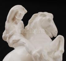 Zsolnay lovagló huszár, fehér mázas porcelán, lepattanással, jelzett, m: 16 cm