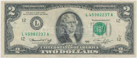 Amerikai Egyesült Államok 1976. 2$ zöld bankcímer és sorszám eltolódva T:III  USA 1976. 2 Dollars green bank seal and serial numbers are dislocated C:F