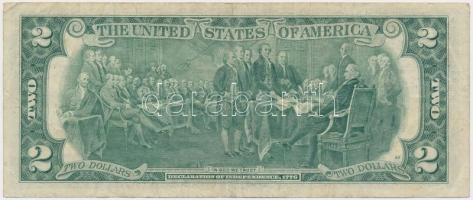 Amerikai Egyesült Államok 1976. 2$ zöld bankcímer és sorszám eltolódva T:III 
USA 1976. 2 Dollars gr...