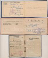 3 db tagságikönyv (Bástya, Szpartakusz, Magyar-Szovjet társasság), sok okmánybélyeggel