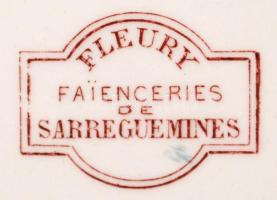 Sarreguemines Fleury dísztányér, matricás, jelzett, hibátlan, d:30,5 cm