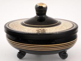 Festett bonbonier, jelzés nélkül, kopott aranyozás, d:14 cm, m:10 cm