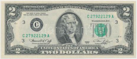 Amerikai Egyesült Államok 1976. 2$ zöld bankcímer és sorszám eltolódva T:I USA 1976. 2 Dollars green bank seal and serial numbers are dislocated C:UNC
