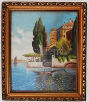 Olvashatatlan jelzéssel: Csónakos. Olaj, vászon, üvegezett keretben, 26×21 cm