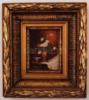 Olvashatatlan jelzéssel: Virágcsendélet. Olaj, farost, dekoratív keretben, 9×7 cm