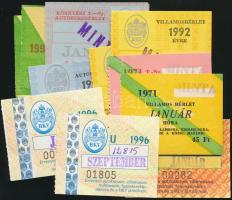 1971-1996 20 db különféle BKV-bérlet szelvény, egy részük minta, különböző méretben