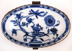 Jelzett szelencetartó, réz szerelékkel, máz alatti kék festéssel, 12×8 cm