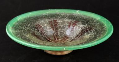 Dekoratív repesztett dísztál, jelzés nélkül, festett, hibátlan, d:26 cm