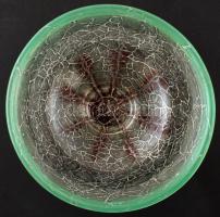 Dekoratív repesztett dísztál, jelzés nélkül, festett, hibátlan, d:26 cm