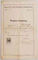 1921 a Magyar Királyi Vasúti és Hajózási Főfelügyelőség vizsgálati bizonyítványa motorcsónak-vezetői vizsga sikeres letételéről