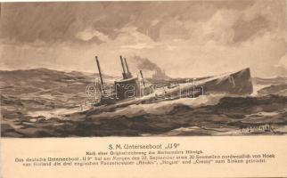 SM Unterseeboot U9 / WWI German submarine, artist signed (EK)
