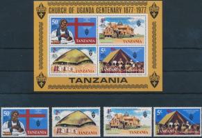 1977 100 éves az Ugandai templom sor Mi 78-81 + blokk 7