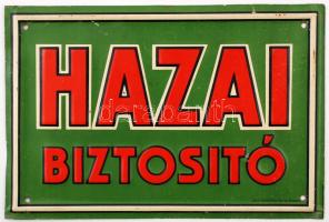Hazai Biztosító, reklám tábla, fém, Buchsteiner és fia, Bp., 12x18cm