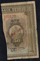 Görögország 1921-24. hivatalosan felezett bankjegy, amit kötelező kölcsönként 50% névértékben értéke...