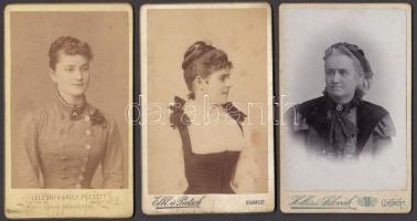 cca 1880-1910 Női portrék, 3 db keményhátú fotó különféle budapesti műtermekből (Elbl és Pietsch, Budapest; Hollós és Szlovák, Győr; Zelesny Károly, Pécs), különböző méretben