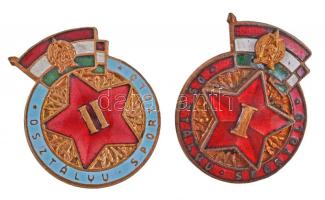 ~1950. "I. osztályú sportoló" + "II. osztályú sportoló" zománcozott tombak jelvények T:2