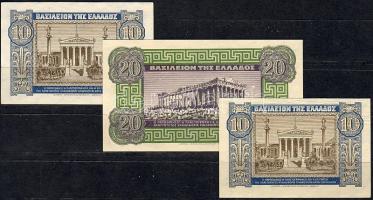 Görögország 1940. 10Dr (2x) az egyiken látványos papírránc + elő- és hátlapi nyomás felfelé csúszva ...