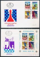Sakk olimpia blokkból kitépett "ezüst" sor + vágott blokk 2 db FDC-n, Chess Olympics "silver" set from block + imperforated block 2 FDC