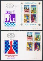 Sakk olimpia blokkból kitépett "ezüst" sor + vágott blokk 2 db FDC-n, Chess Olympics "silver" set from block + imperforated block 2 FDC