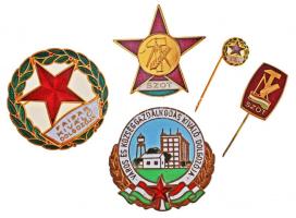 ~1970-1980. "Faipar Kiváló Dolgozója" aranyozott, zománcozott fém jelvény miniatűrrel eredeti tokban + 2xklf "SZOT (Szakszervezetek Országos Tanácsa)" jelvény tokban + "Város és Mezőgazdálkodás Kiváló Dolgozója" zománcozott tombak jelvény tokban T:1-,2