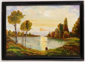 Rohr Ferencz: Pecázók. Olaj, farost, jelzett, keretben, 34×48 cm