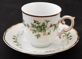 Hollóházi Erika mintás kávéskészlet, matricás, jelzett, hibátlan, plusz egy bonbonierrel, 9×8 cm