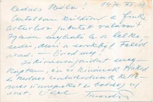 Bilicsi Tivadar (1901-1981) színész, táncos komikus saját kézzel írt sorai az őt ábrázoló kép hátold...