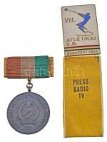 1955. "Magyar Népköztársaság Bajnoka / OTSB Jégkorong" kitüntetés mellszalagon, eredeti dísztokban + 1966. "VIII. Atlétikai EB Budapest - Press Radio TV" zománcozott jelvény sajtós belépőhöz T:2