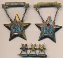 ~1953. "Sztahanovista" zománcozott fém kitüntetések (2x) egyik eredeti dísztokban + 3db összeforrasztott miniatűr T:2,2-