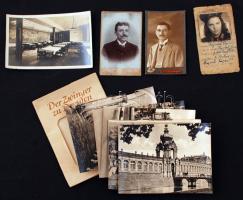 cca 1890-1936 Vegyes tétel: keményhátú fotó, képek Drezdáról, stb.