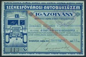 1931 Székesfővárosi Autóbusz Igazolvány Szakál Kálmán rendőr főtanácsos részére kiállítva