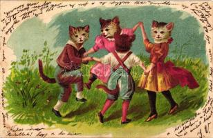 Dancing cats, litho (very small pinhole)