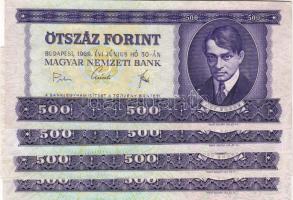 500Ft 1969,1975,1980,1990. 4 klf db, benne festékfolt, elcsúszás, egyenetlen számsor T:II+,II