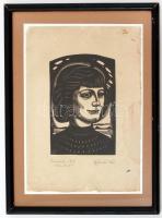 Gy. Szabó Béla (1905-1985):Frusinka (1936), leányportré, fametszet,jelzett, üvegezett keretben, 21x14cm