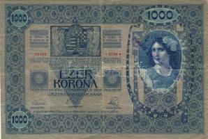1902. 1000K jugoszláv ellenbélyeggel, azon magyar nyelvű bélyegző + baloldalon másfajta magyar bélyegző T:III