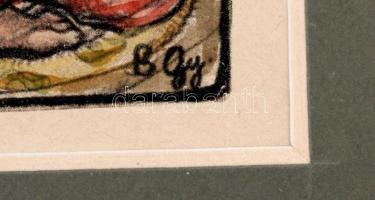 Batthyány Gyula (1887-1959): Lovas roham. Színezett litográfia, papír, jelzett a liton, üvegezett ke...